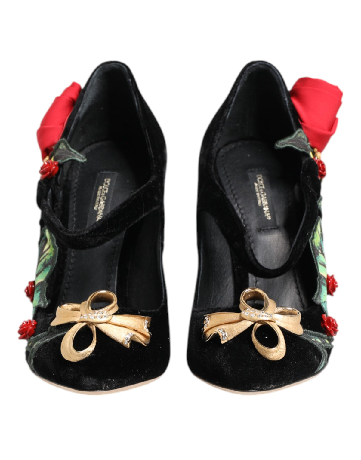 Dolce & Gabbana Scarpe Nere con Cristalli con Motivo Floreale in seta