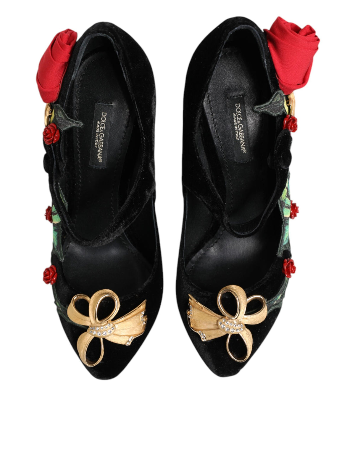 Dolce & Gabbana Scarpe Nere con Cristalli con Motivo Floreale in seta