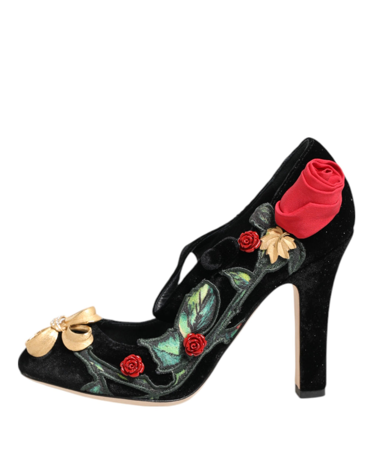 Dolce & Gabbana Scarpe Nere con Cristalli con Motivo Floreale in seta