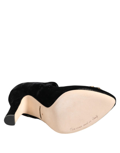 Dolce & Gabbana Scarpe Nere con Cristalli con Motivo Floreale in seta
