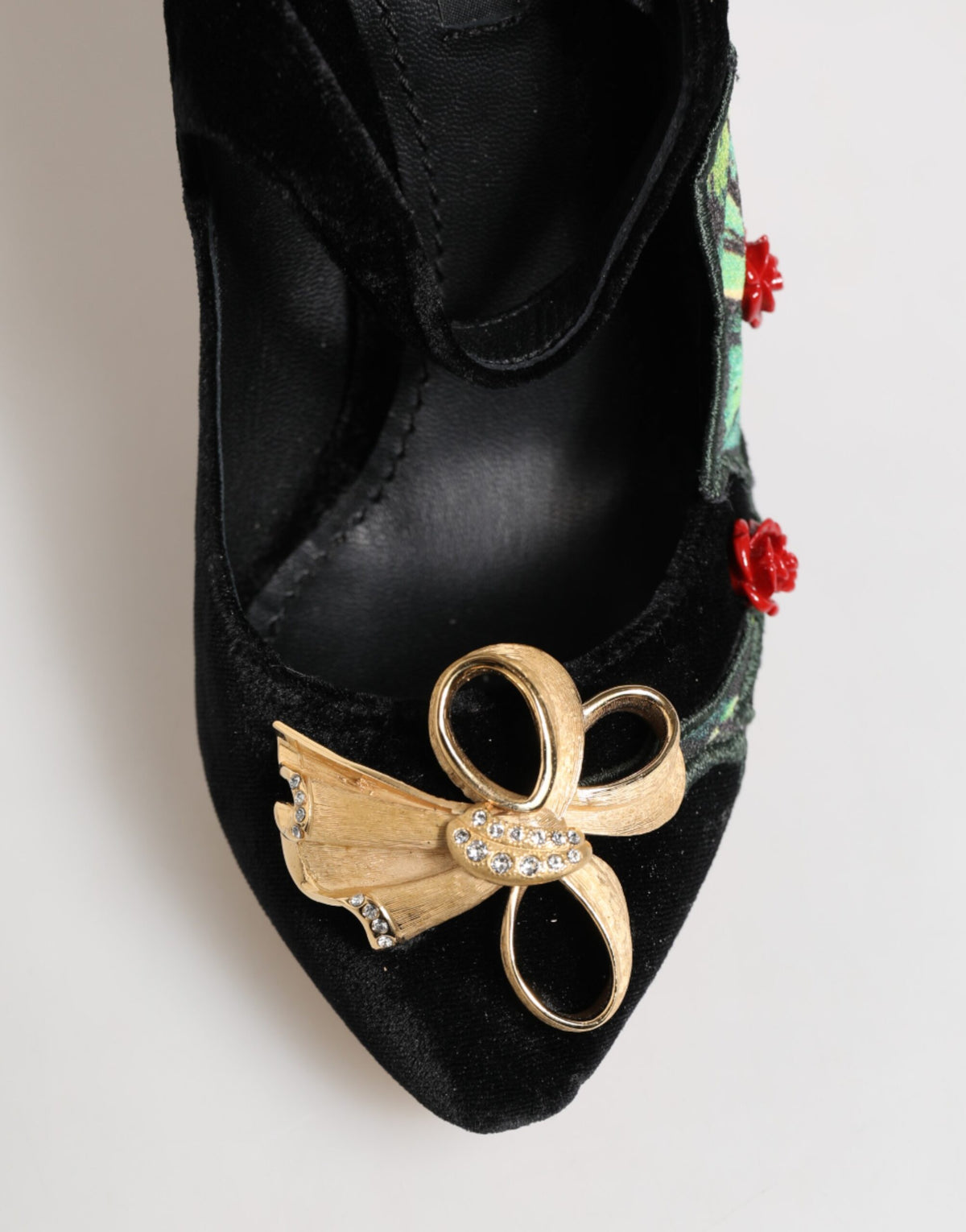 Dolce & Gabbana Scarpe Nere con Cristalli con Motivo Floreale in seta