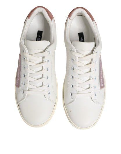 Dolce & Gabbana Weiß Rosa Leder Low Top Turnschuhe Schuhe