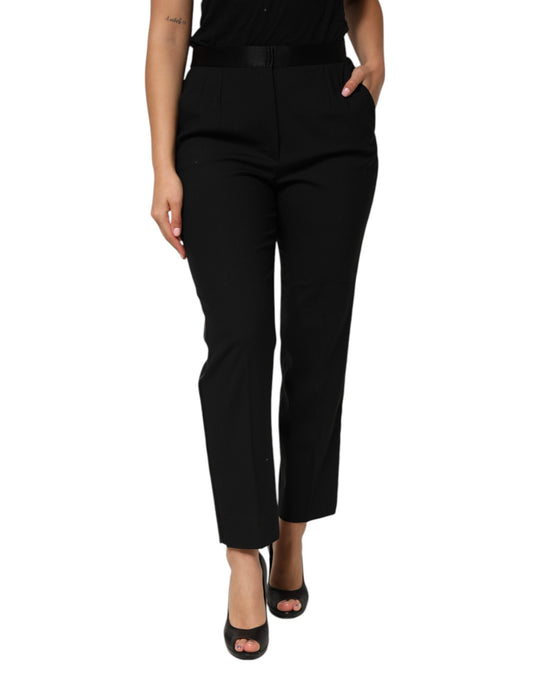 Dolce & Gabbana Schwarze High-Waist Hose aus Schurwoll-Seidenmix