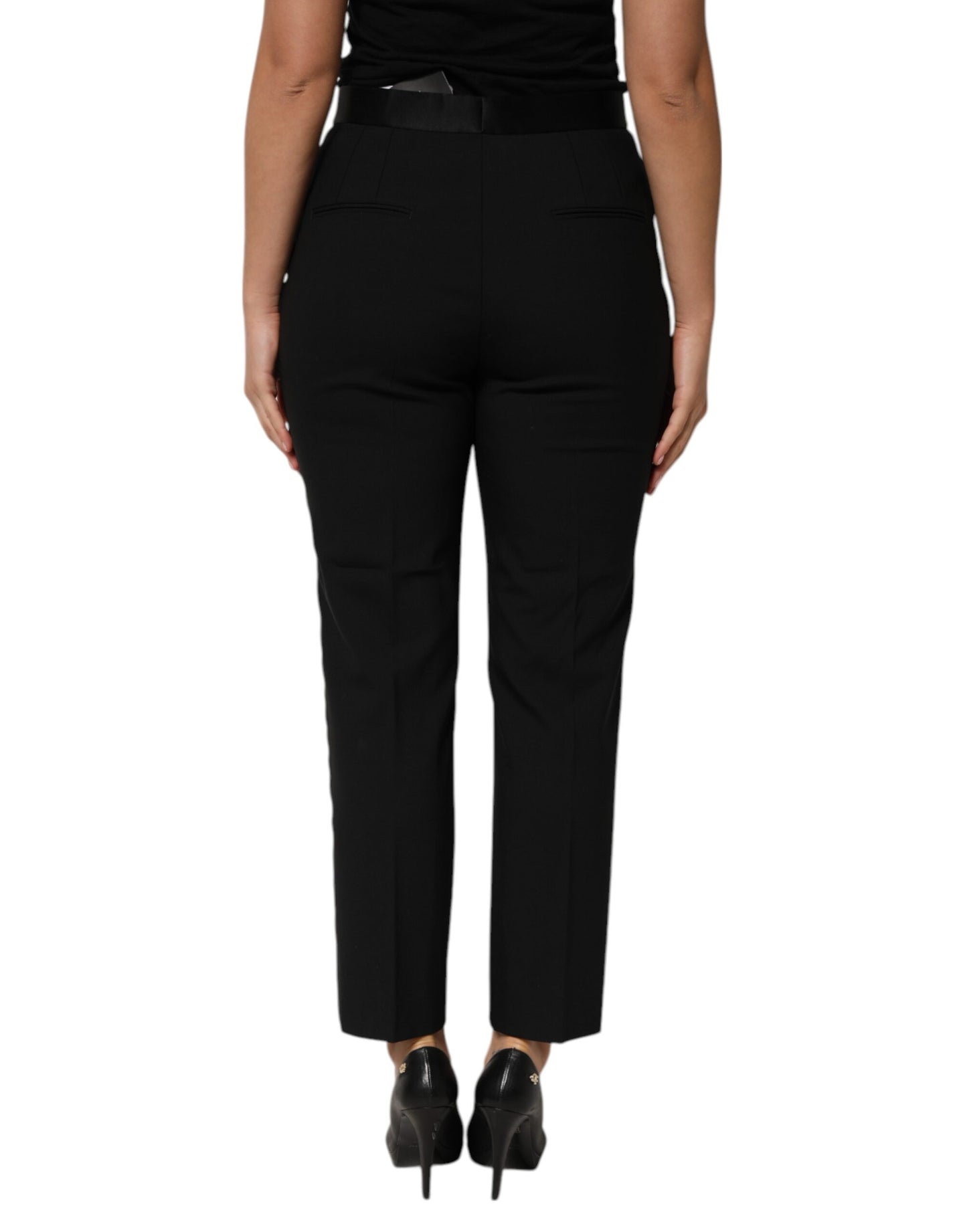 Dolce & Gabbana Schwarze hochtaillierte Hose aus Wolle