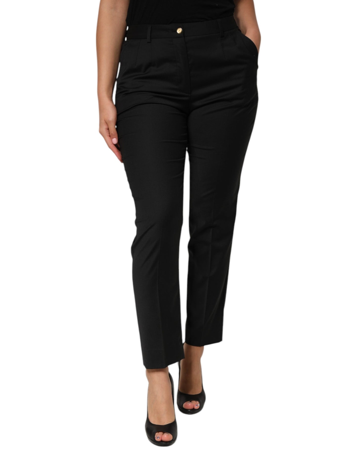 Dolce & Gabbana Schwarze konisch zulaufende Damenhosen aus Polyester