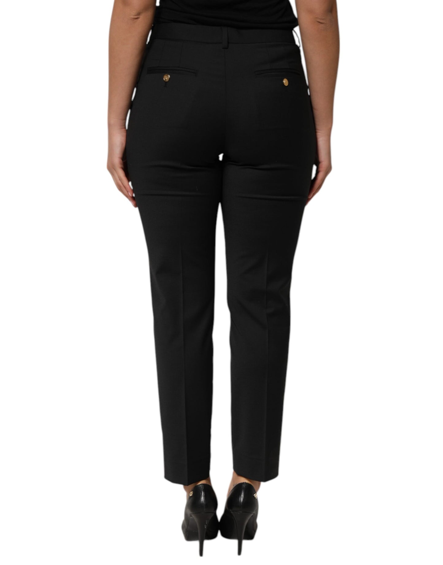 Dolce & Gabbana Schwarze konisch zulaufende Damenhosen aus Polyester