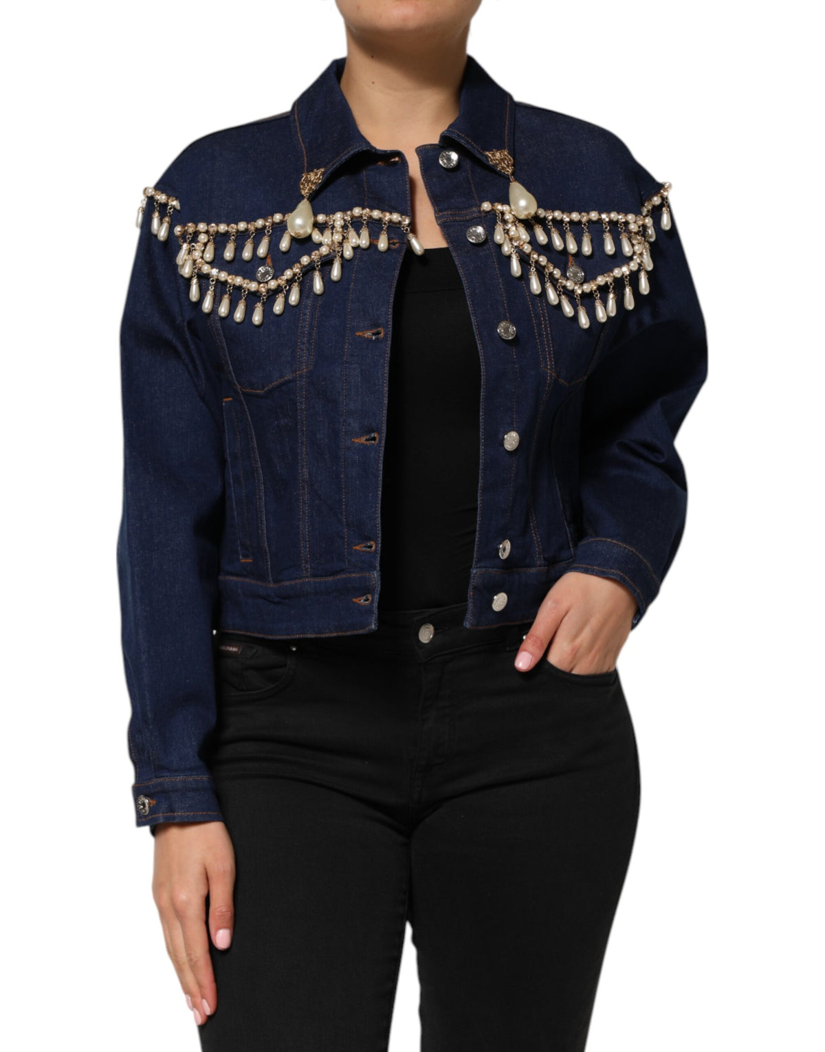 Dolce & Gabbana Blaue Denim-Jacke mit Kristallverzierung