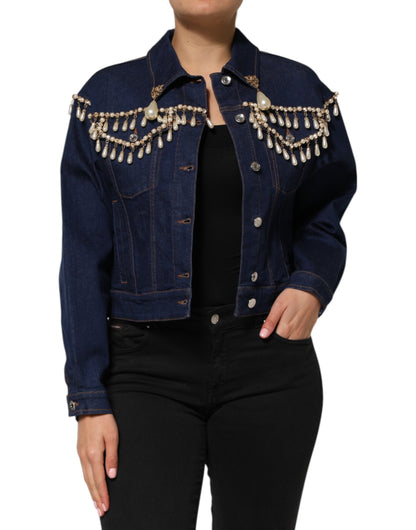 Dolce & Gabbana Blaue Denim-Jacke mit Kristallverzierung