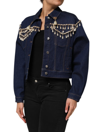 Dolce & Gabbana Blaue Denim-Jacke mit Kristallverzierung