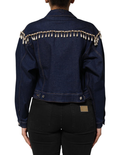 Dolce & Gabbana Blaue Denim-Jacke mit Kristallverzierung