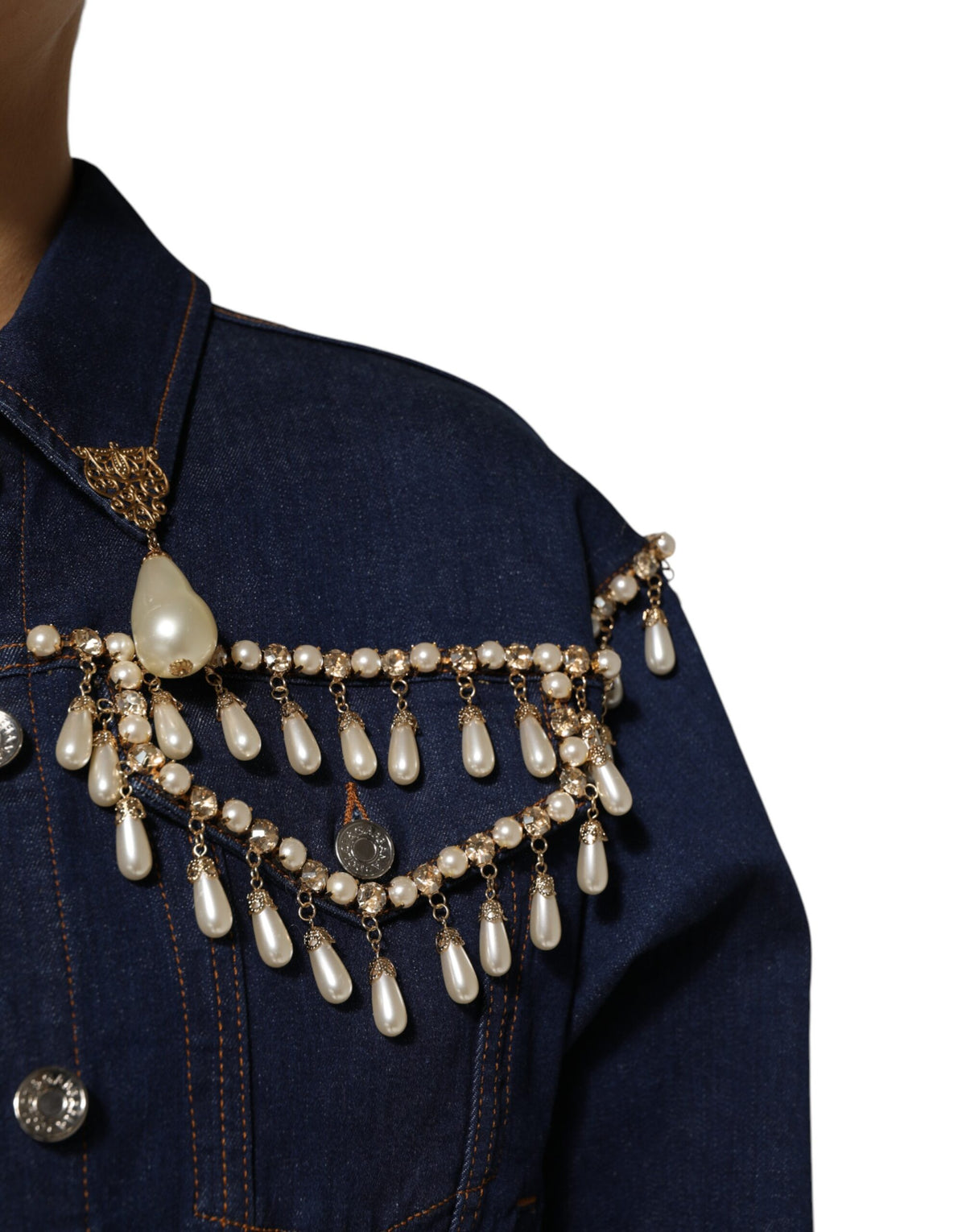 Dolce & Gabbana Blaue Denim-Jacke mit Kristallverzierung