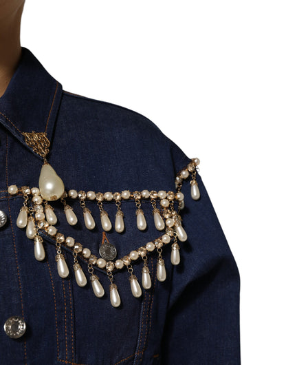 Dolce & Gabbana Blaue Denim-Jacke mit Kristallverzierung