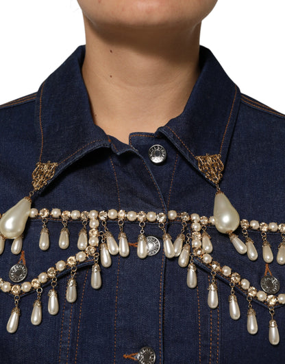 Dolce & Gabbana Blaue Denim-Jacke mit Kristallverzierung