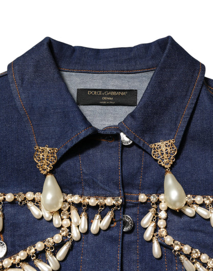 Dolce & Gabbana Blaue Denim-Jacke mit Kristallverzierung