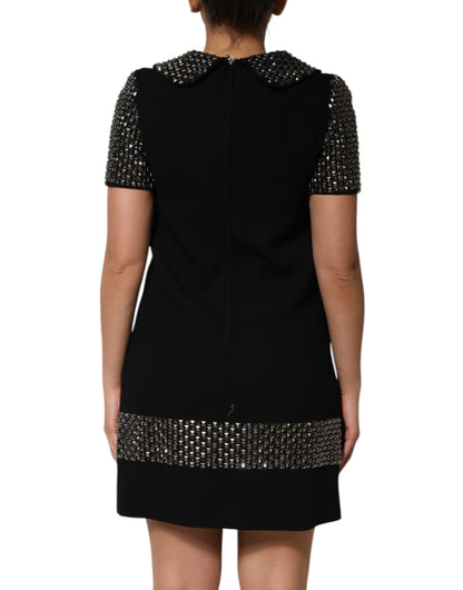 Dolce & Gabbana Schwarzes kristallverziertes Minikleid mit Kragen