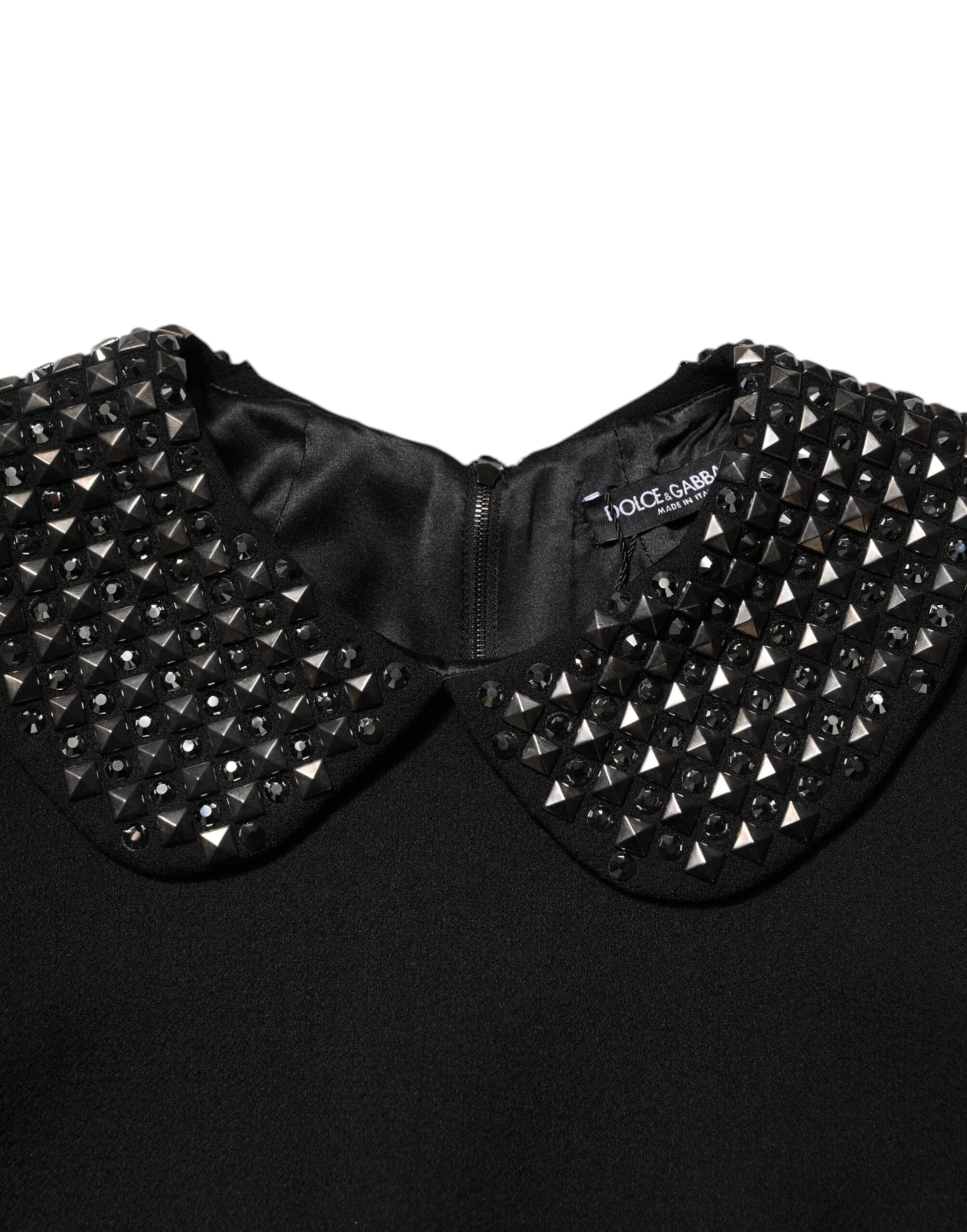 Dolce & Gabbana Schwarzes kristallverziertes Minikleid mit Kragen