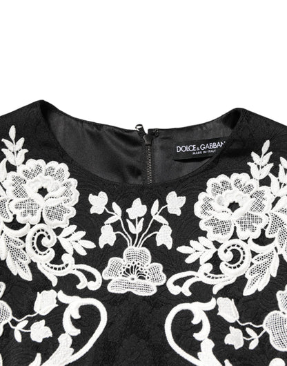 Dolce & Gabbana Schwarzes Kleid mit kurzen Ärmeln und Spitzenbesatz in A-Linie