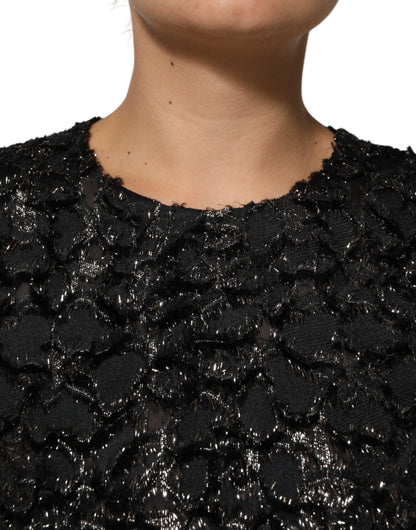 Dolce & Gabbana Schwarzes Pailletten-Bouclé-Tweed-Mantelkleid