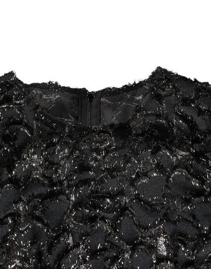 Dolce & Gabbana Schwarzes Pailletten-Bouclé-Tweed-Mantelkleid