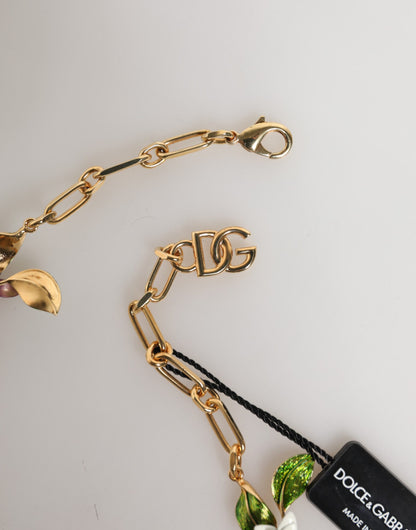 Dolce & Gabbana Gold Messing Logo Detail Floral Mode Schmuck Halskette