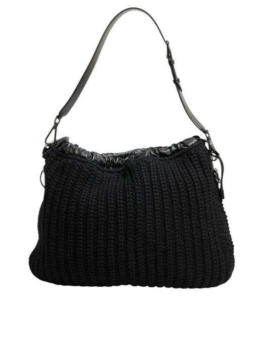 Dolce & Gabbana Schwarze Schultertasche aus Kaschmir und Leder