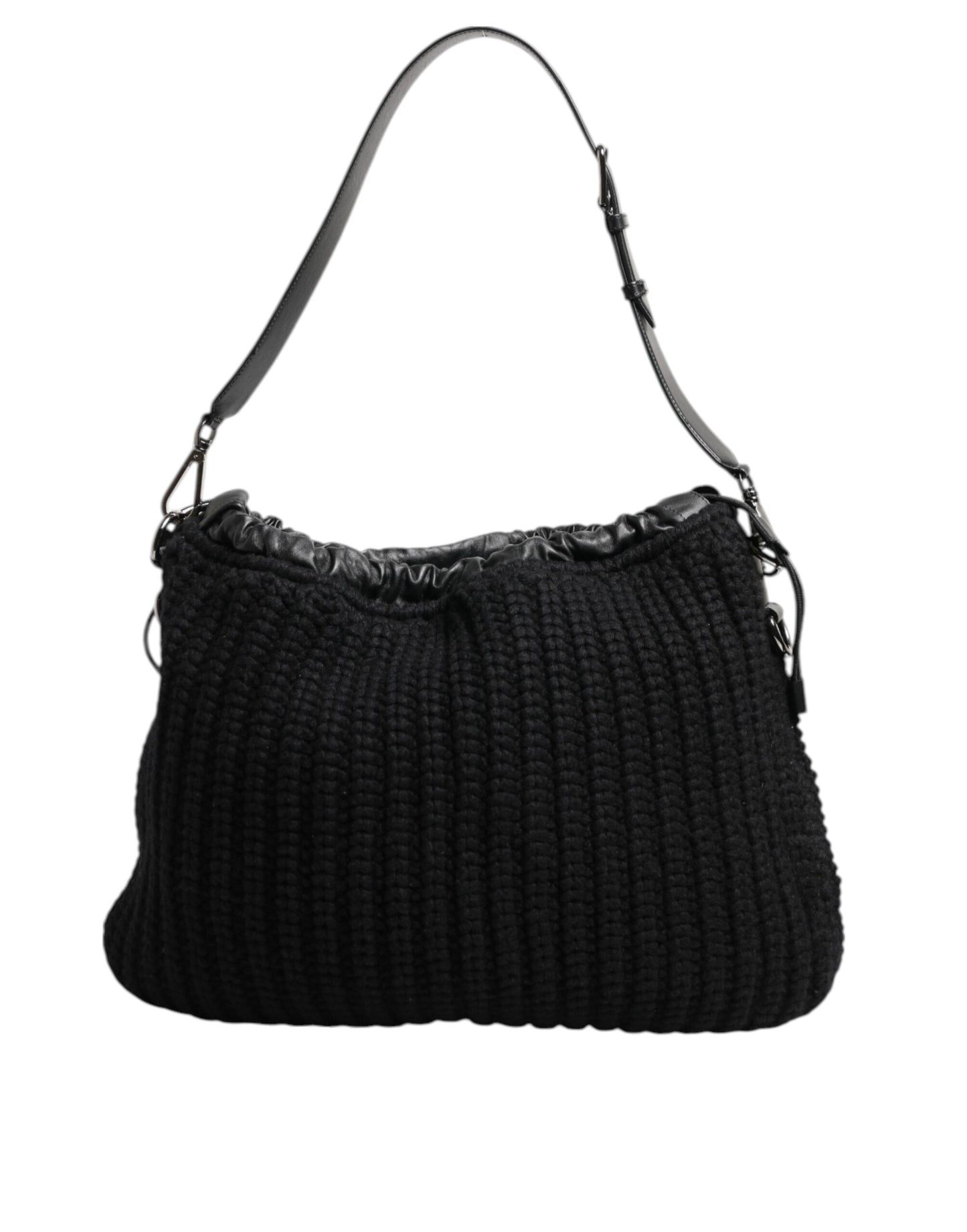 Dolce & Gabbana Schwarz Kaschmir gestrickt Leder Schulter Frauen Borse Tasche