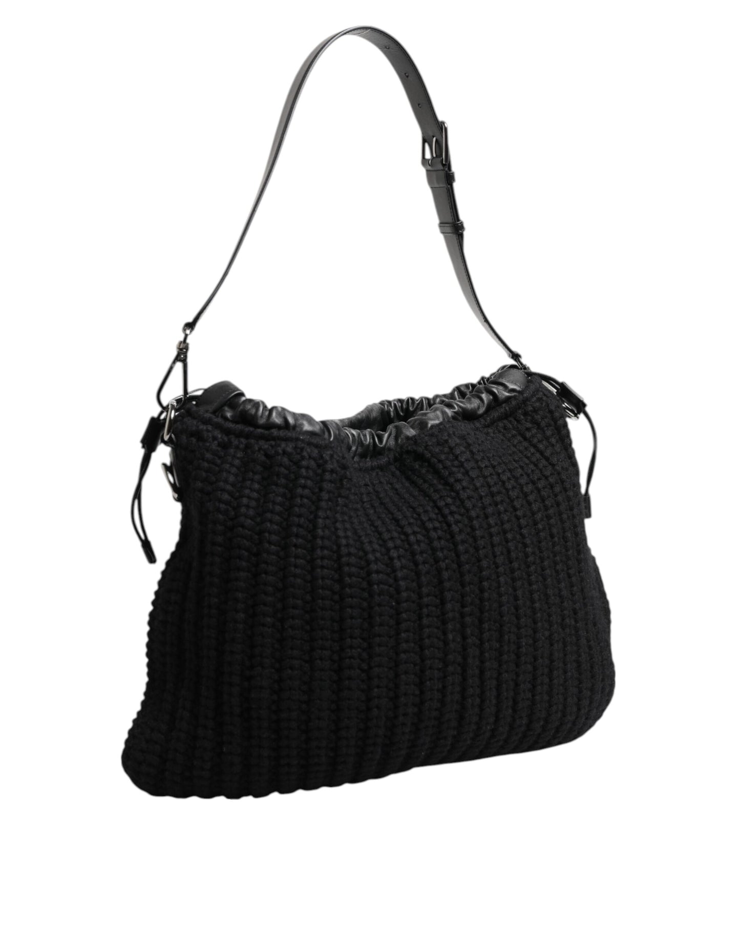 Dolce & Gabbana Schwarz Kaschmir gestrickt Leder Schulter Frauen Borse Tasche