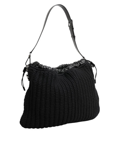 Dolce & Gabbana Schwarz Kaschmir gestrickt Leder Schulter Frauen Borse Tasche