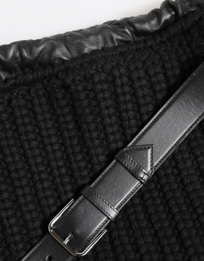 Dolce & Gabbana Schwarz Kaschmir gestrickt Leder Schulter Frauen Borse Tasche