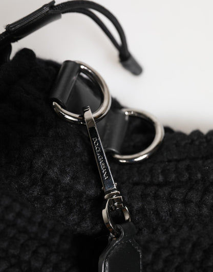Dolce & Gabbana Schwarz Kaschmir gestrickt Leder Schulter Frauen Borse Tasche