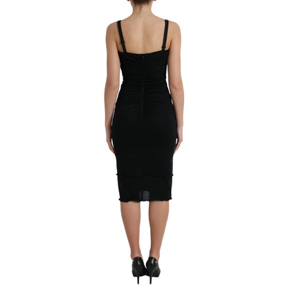 Dolce & Gabbana Schwarzes Wollkleid mit roten Rosenapplikationen