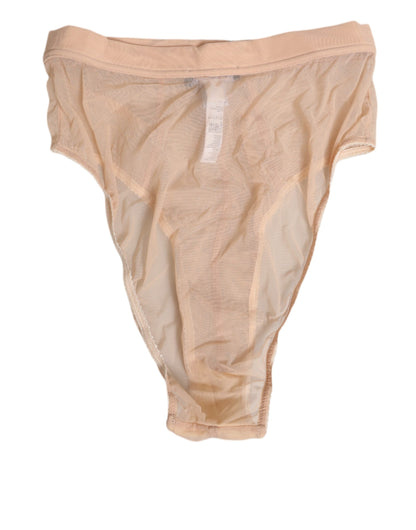 Dolce & Gabbana Beige Durchsichtiges Netz Höschen mit hoher Taille Unterwäsche