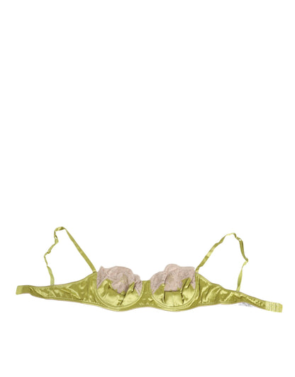 Dolce & Gabbana Limonengrüne Seidensatin-Spitze gepolsterte Balconnet-Unterwäsche