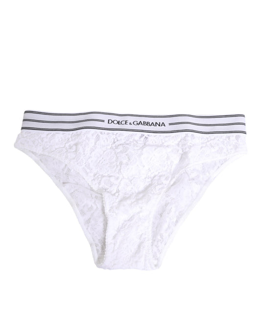 Dolce & Gabbana Weißer Spitzen-Slip-Slip mit Logo-Bund Unterwäsche