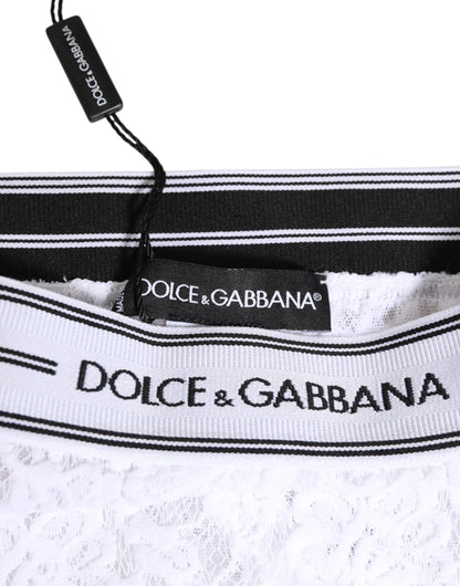 Dolce & Gabbana Weißer Spitzen-Slip-Slip mit Logo-Bund Unterwäsche