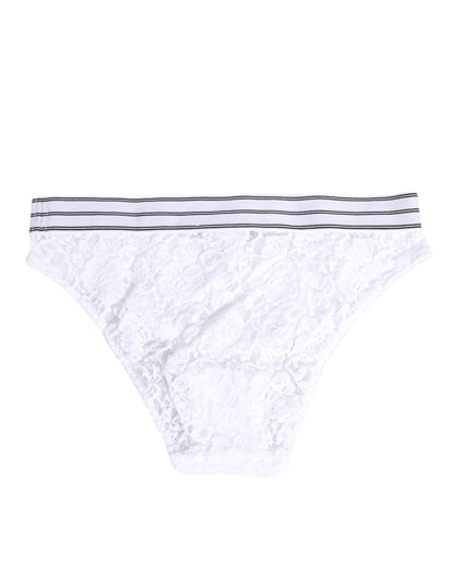 Dolce & Gabbana Weißer Spitzen-Slip-Slip mit Logo-Bund Unterwäsche
