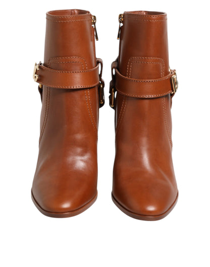 Dolce & Gabbana Braune Leder DG Logo Schnallenstiefel Schuhe