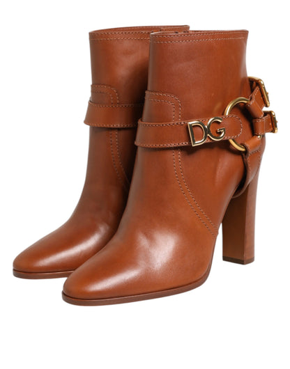 Dolce & Gabbana Braune Leder DG Logo Schnallenstiefel Schuhe