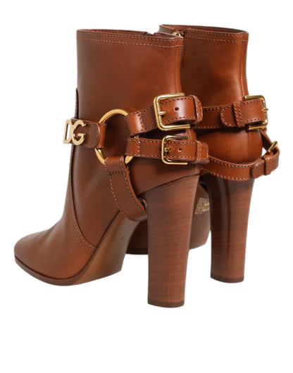 Dolce & Gabbana Braune Leder DG Logo Schnallenstiefel Schuhe