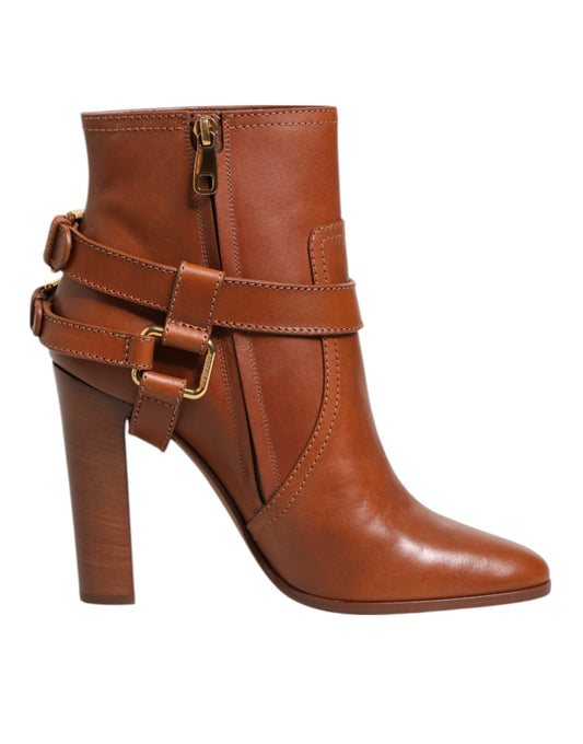 Dolce & Gabbana Braune Stiefeletten aus Kalbsleder mit DG-Schnalle