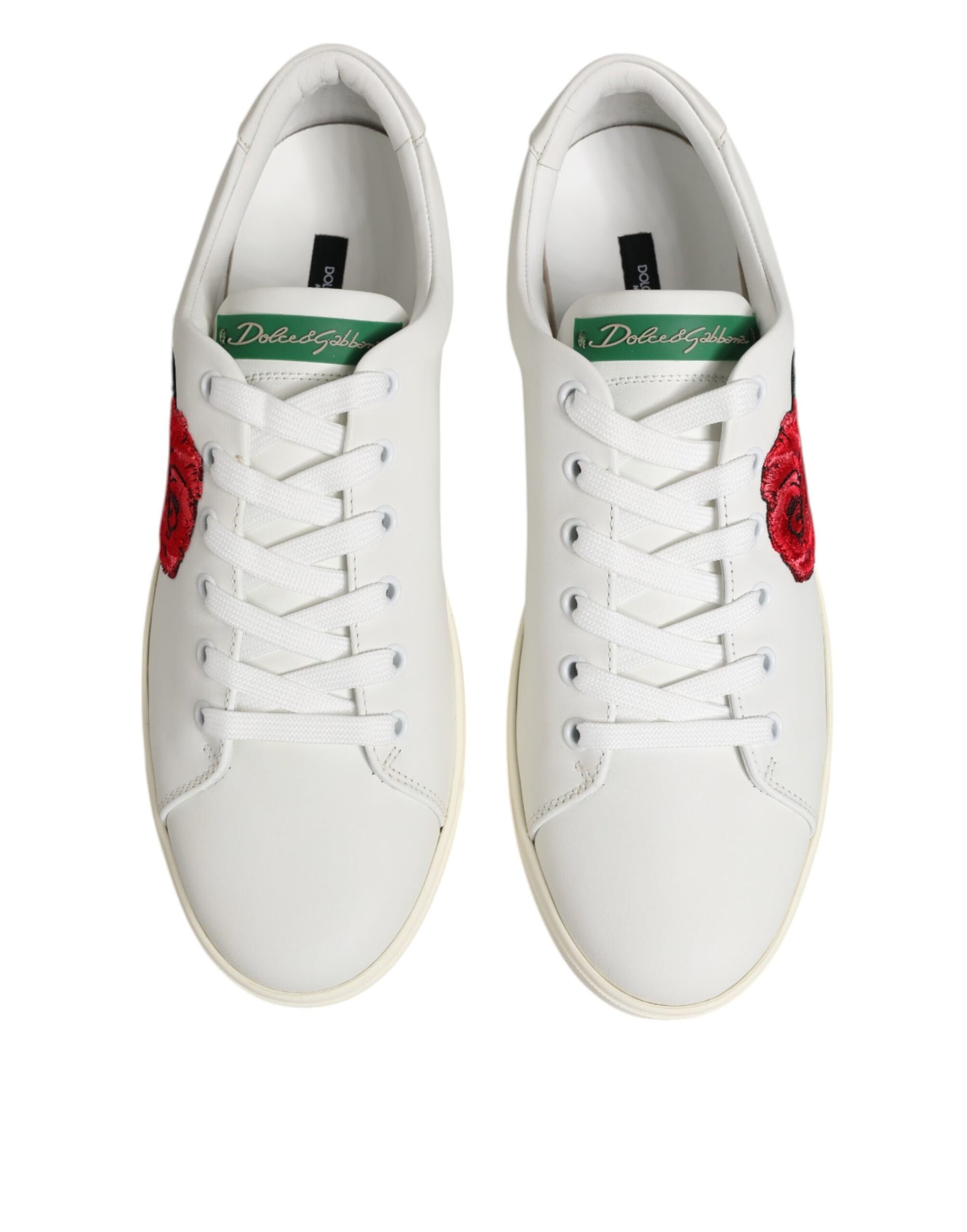 Dolce & Gabbana Weißes Leder mit Rosenstickerei Low-Top Schuhe