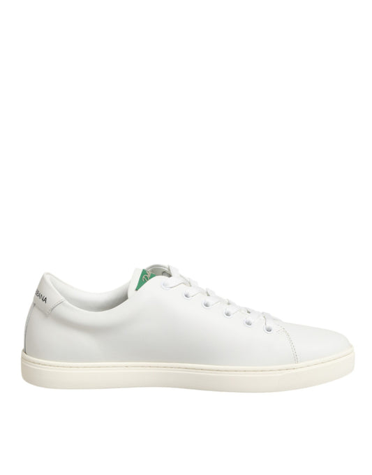 Dolce & Gabbana White Leather with Rose Embroidery Low-Top Shoes