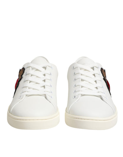 Dolce & Gabbana Weiße Leder Sneakers mit Sacred Heart Patch