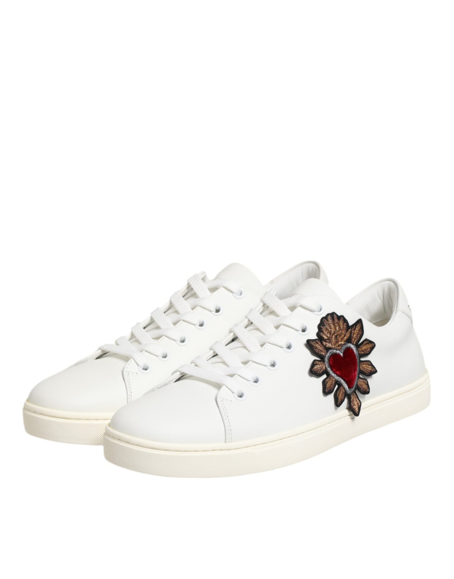 Dolce & Gabbana Weiße Leder Sneakers mit Sacred Heart Patch