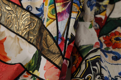 Dolce & Gabbana Multicolor Patchwork Jacquard Hose mit hoher Taille