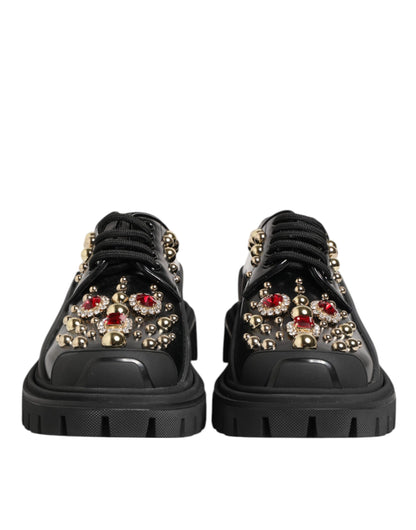 Dolce & Gabbana Schwarze Leder-Derby-Schuhe mit Kristall-Verzierung