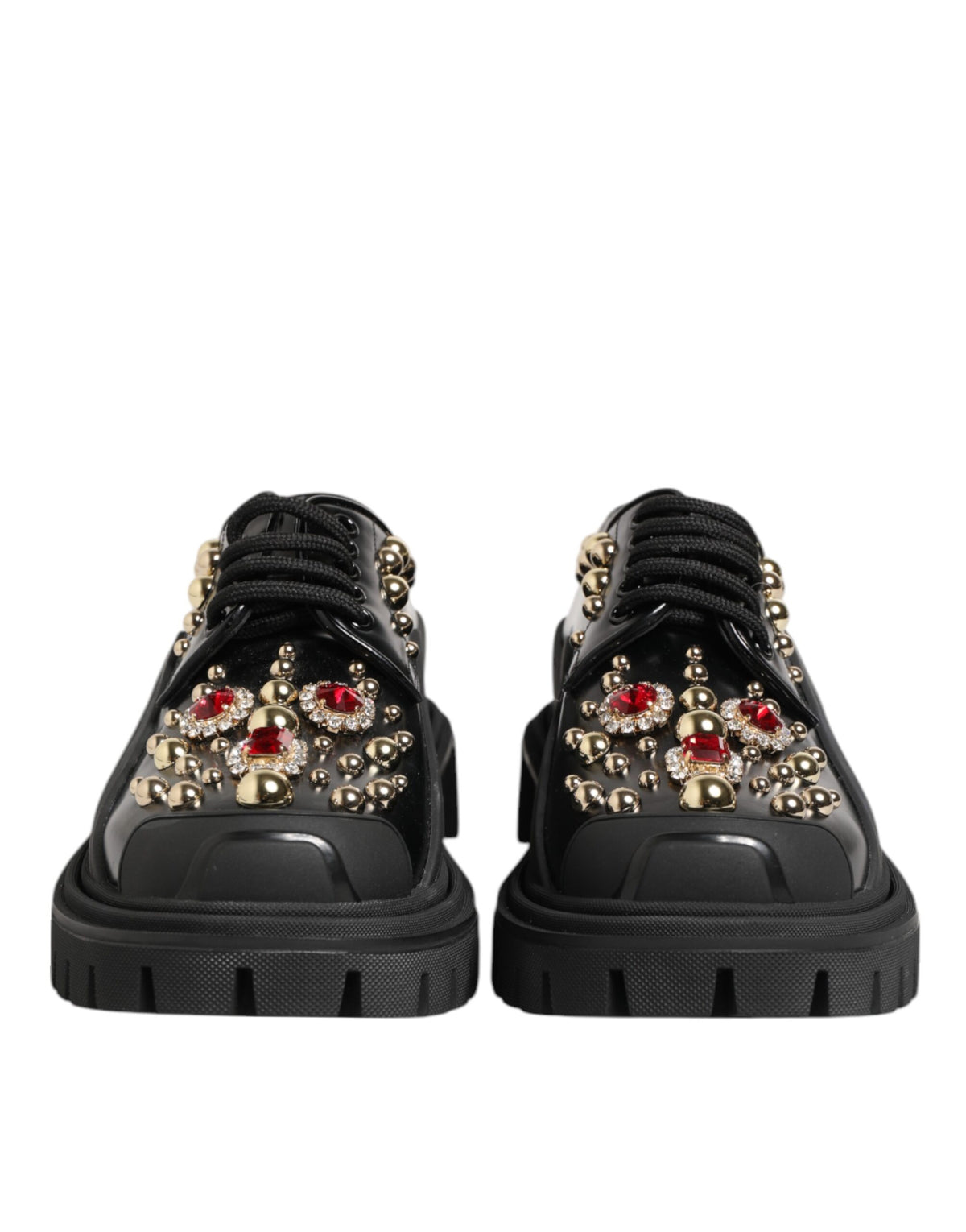 Dolce & Gabbana Schwarze Leder-Derby-Schuhe mit Kristallen