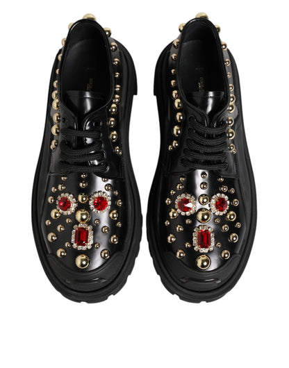 Dolce & Gabbana Schwarze Leder-Derby-Schuhe mit Kristall-Verzierung