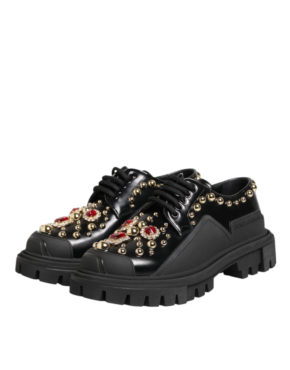 Dolce & Gabbana Schwarze Leder-Derby-Schuhe mit Kristallen