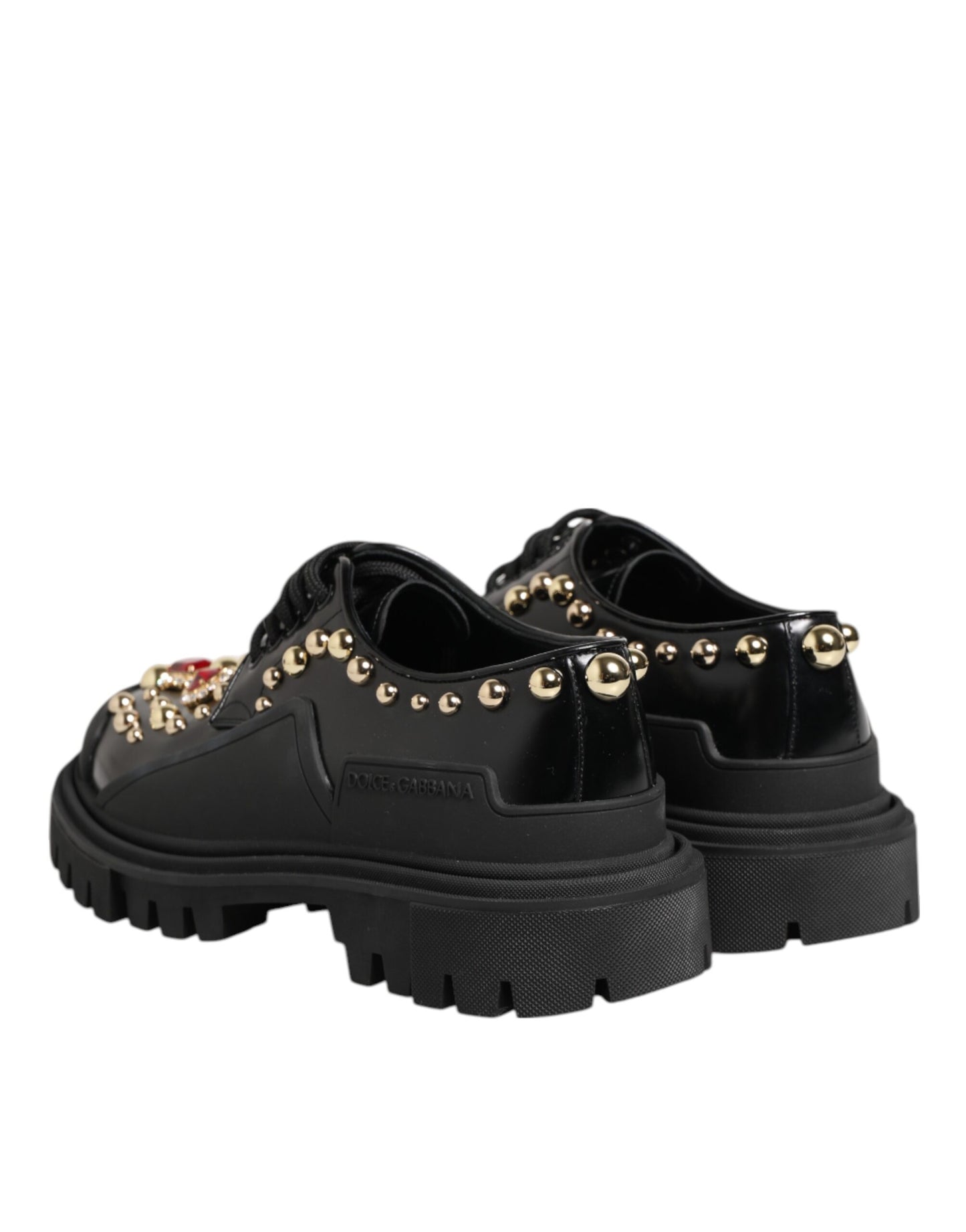 Dolce & Gabbana Schwarze Leder-Derby-Schuhe mit Kristall-Verzierung